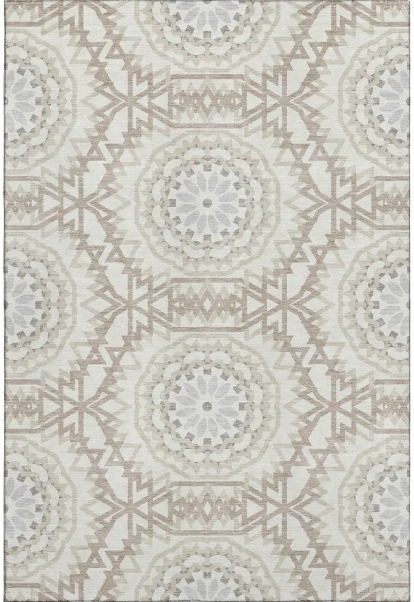 Ivory And Gray Geometric Washable Area Rug With UV Protection Photo 1