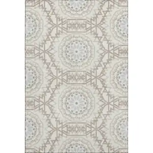 Photo of Ivory And Gray Geometric Washable Area Rug With UV Protection