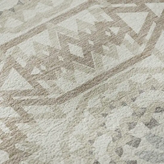 Ivory And Gray Geometric Washable Area Rug With UV Protection Photo 9
