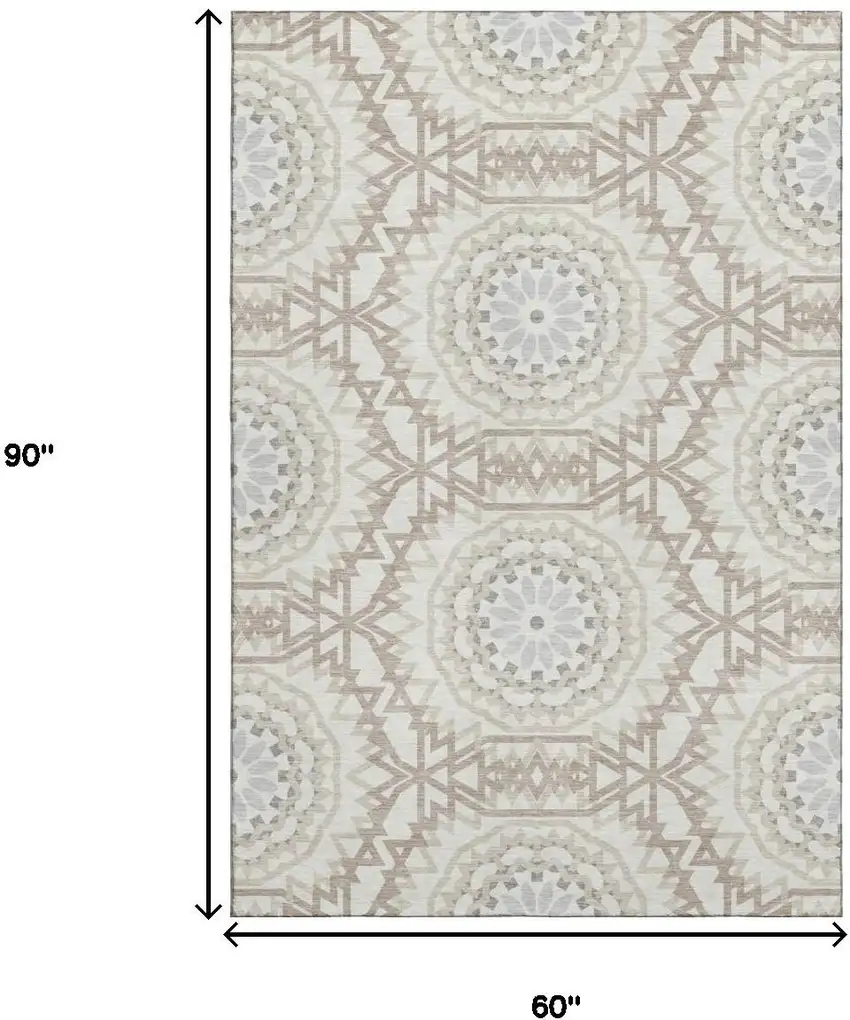 Ivory And Gray Geometric Washable Area Rug With UV Protection Photo 3