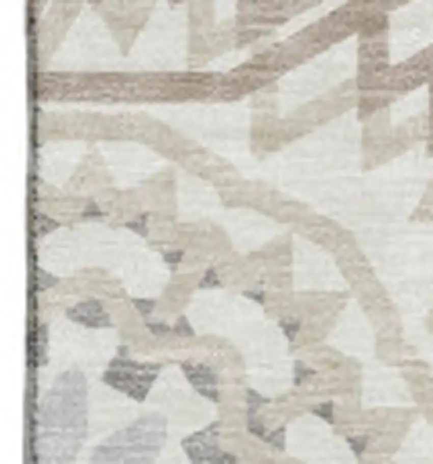 Ivory And Gray Geometric Washable Area Rug With UV Protection Photo 3