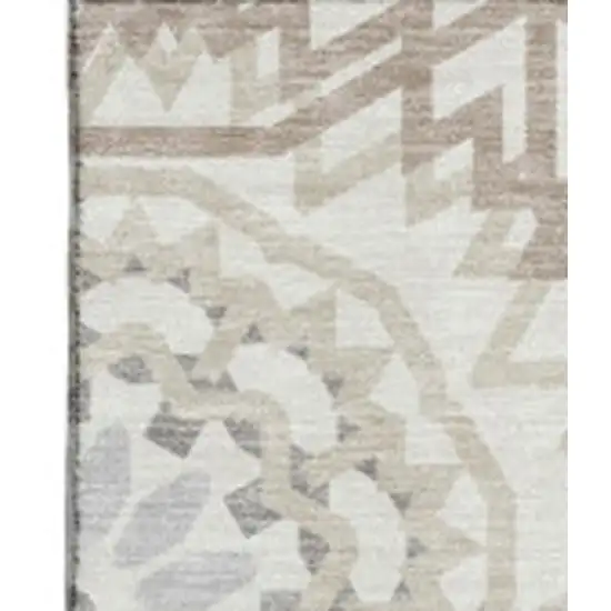Ivory And Gray Geometric Washable Area Rug With UV Protection Photo 4