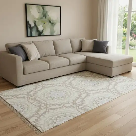 Ivory And Gray Geometric Washable Area Rug With UV Protection Photo 1