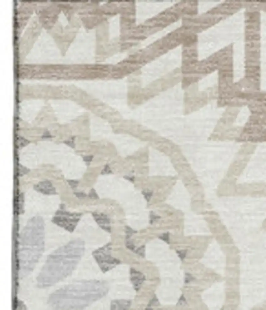 Ivory And Gray Geometric Washable Area Rug With UV Protection Photo 4