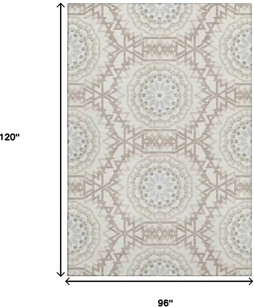 Ivory And Gray Geometric Washable Area Rug With UV Protection Photo 3
