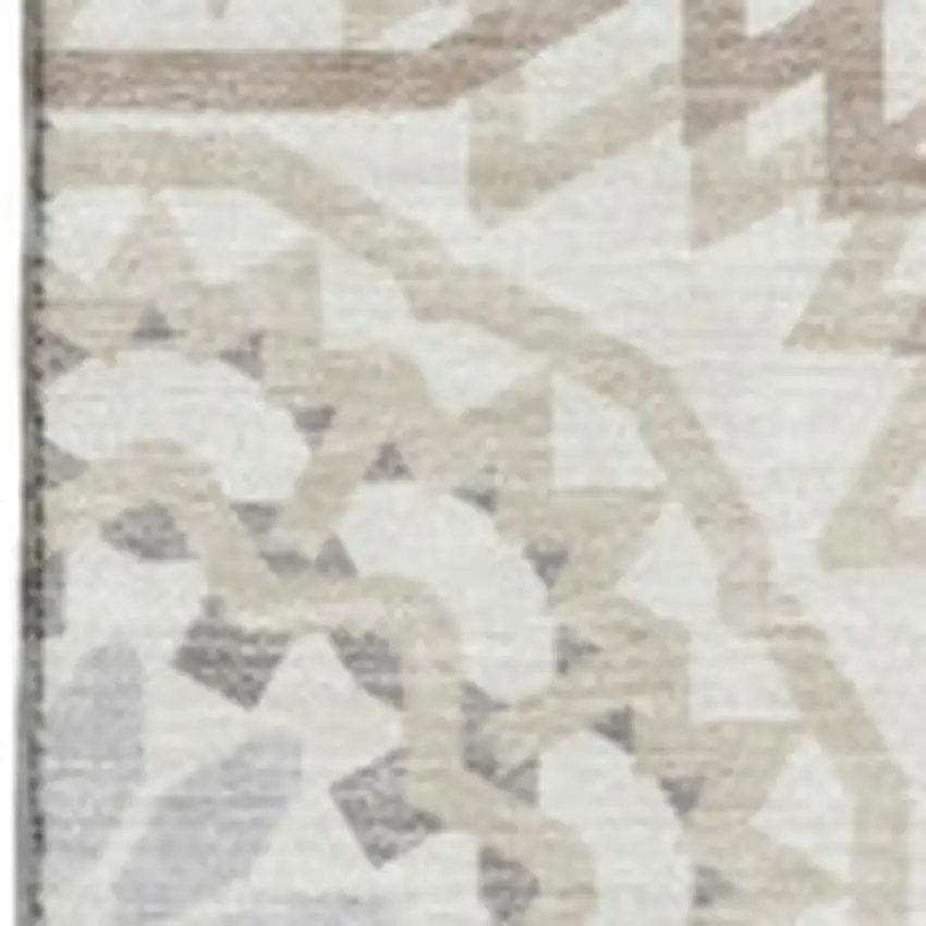 Ivory And Gray Geometric Washable Area Rug With UV Protection Photo 3