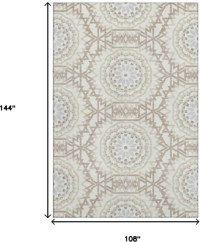Ivory And Gray Geometric Washable Area Rug With UV Protection Photo 3