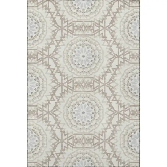 Ivory And Gray Geometric Washable Area Rug With UV Protection Photo 3