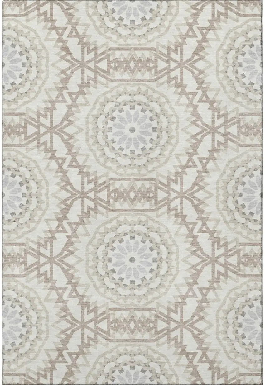 Ivory And Gray Geometric Washable Area Rug With UV Protection Photo 3
