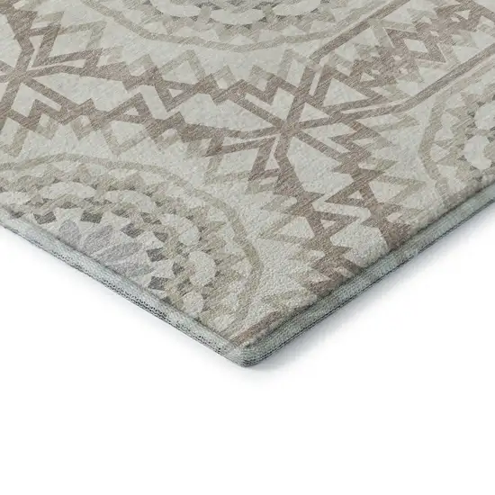 Ivory And Gray Geometric Washable Area Rug With UV Protection Photo 7