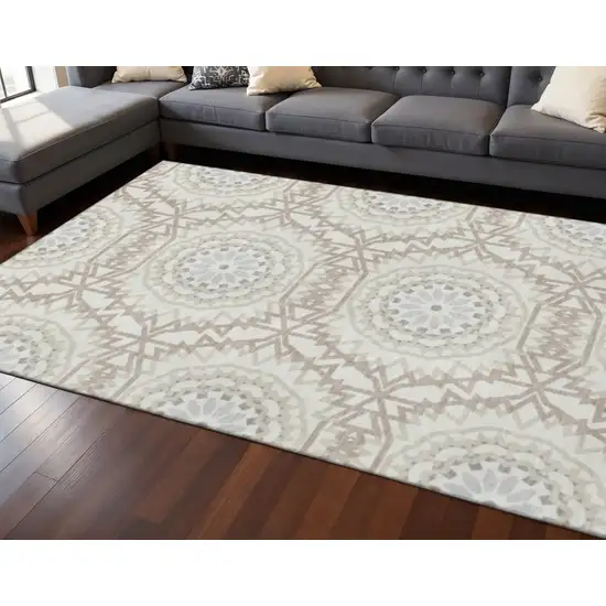 Ivory And Gray Geometric Washable Area Rug With UV Protection Photo 2
