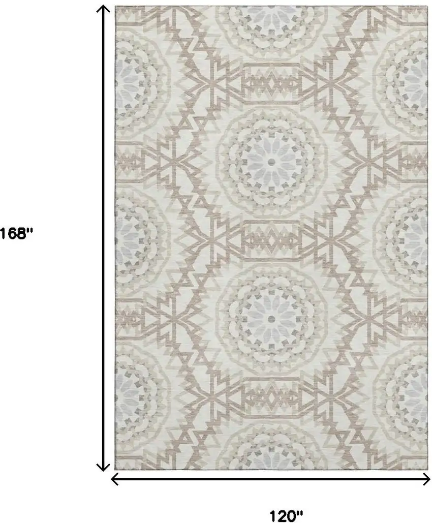 Ivory And Gray Geometric Washable Area Rug With UV Protection Photo 3