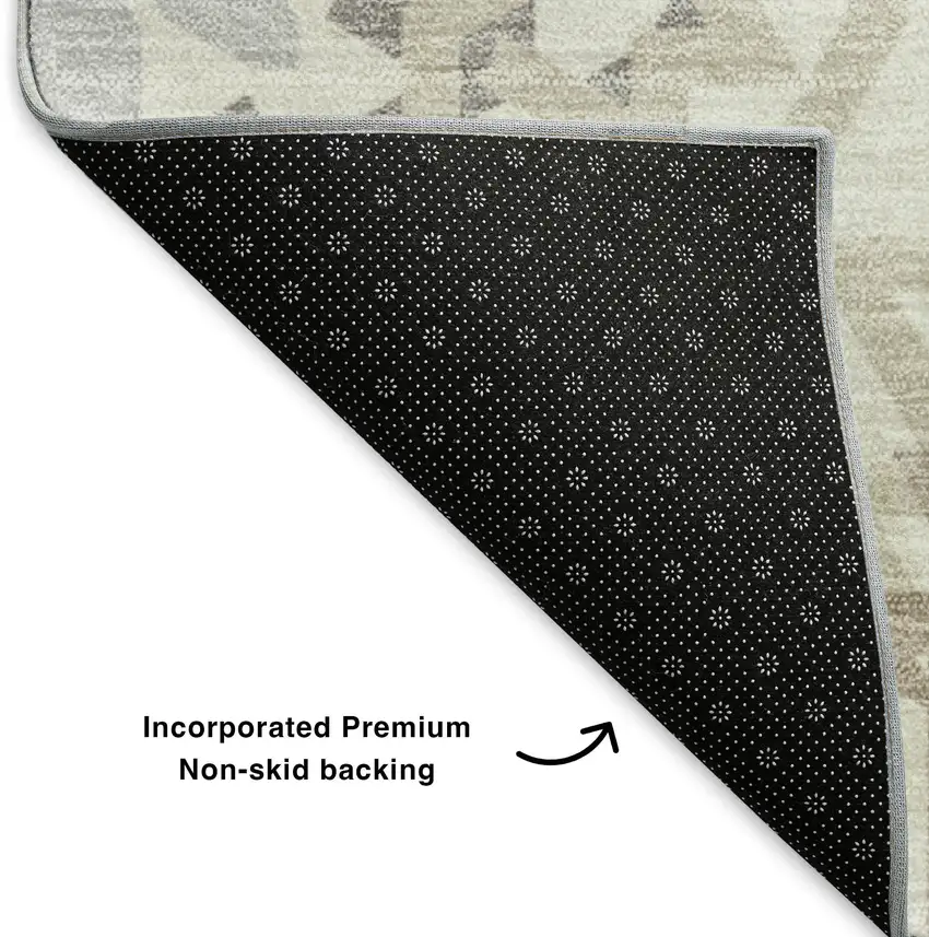 Ivory And Gray Geometric Washable Area Rug With UV Protection Photo 6