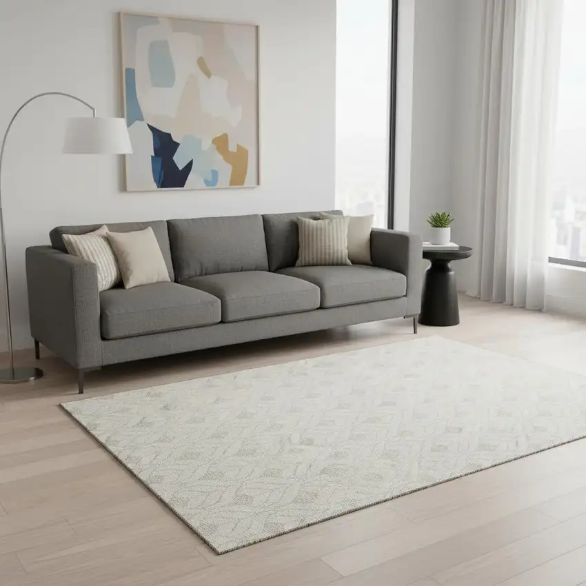 Ivory And Gray Geometric Washable Area Rug With UV Protection Photo 2