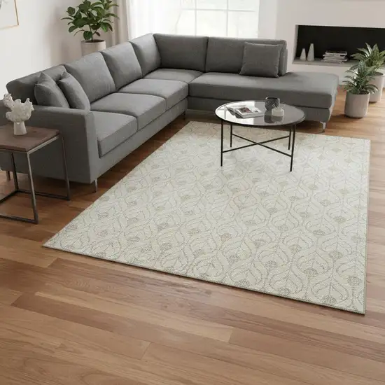 Ivory And Gray Geometric Washable Area Rug With UV Protection Photo 2