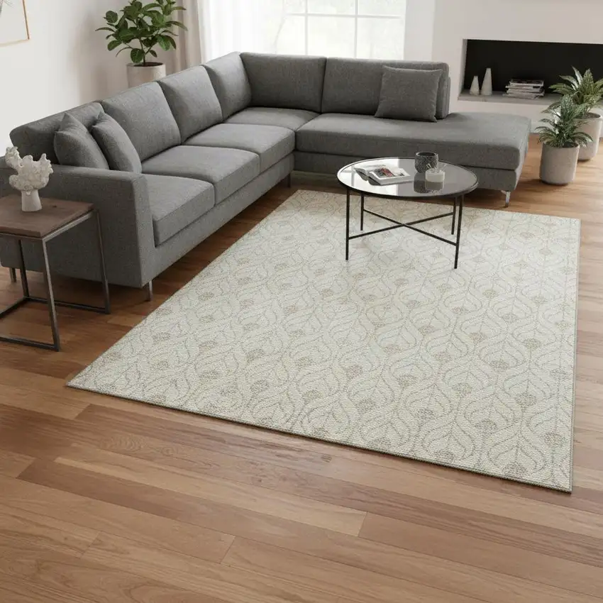 Ivory And Gray Geometric Washable Area Rug With UV Protection Photo 2