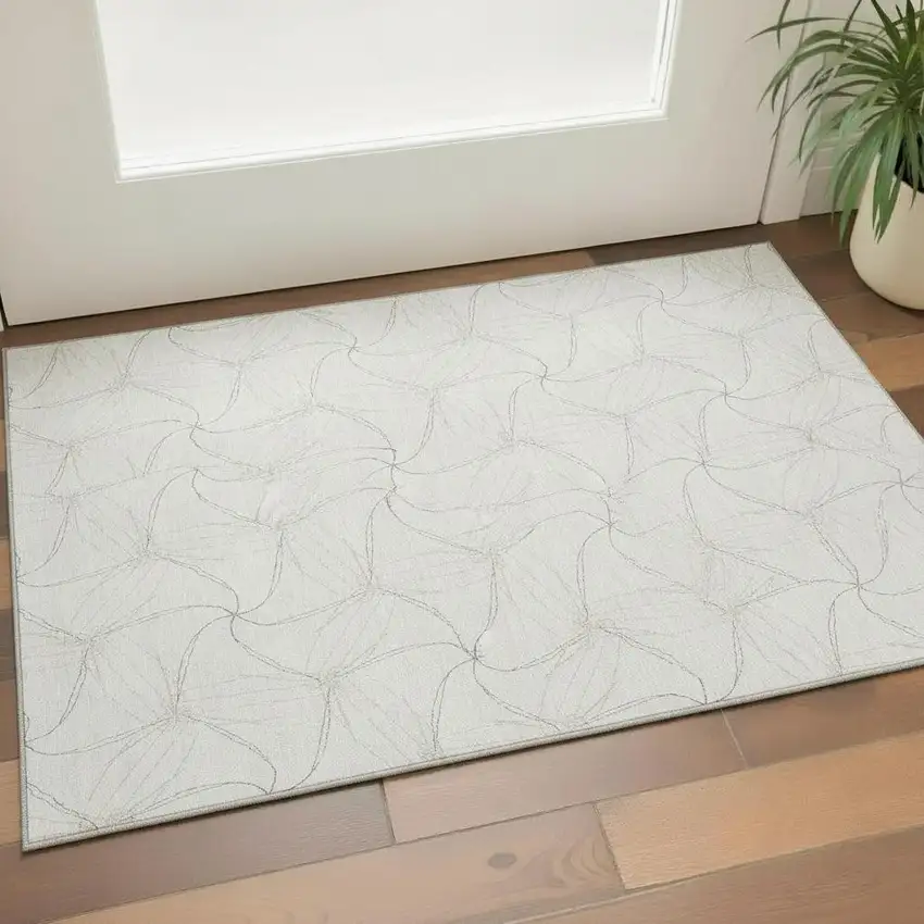 Ivory And Gray Geometric Washable Area Rug With UV Protection Photo 2