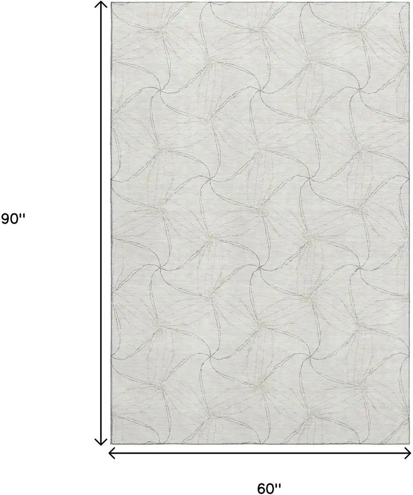 Ivory And Gray Geometric Washable Area Rug With UV Protection Photo 8