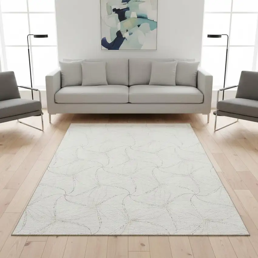Ivory And Gray Geometric Washable Area Rug With UV Protection Photo 2