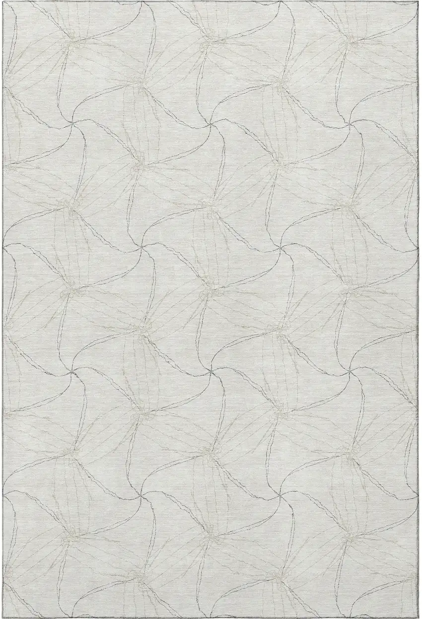 Ivory And Gray Geometric Washable Area Rug With UV Protection Photo 3