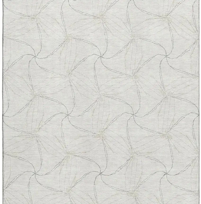 Ivory And Gray Geometric Washable Area Rug With UV Protection Photo 2