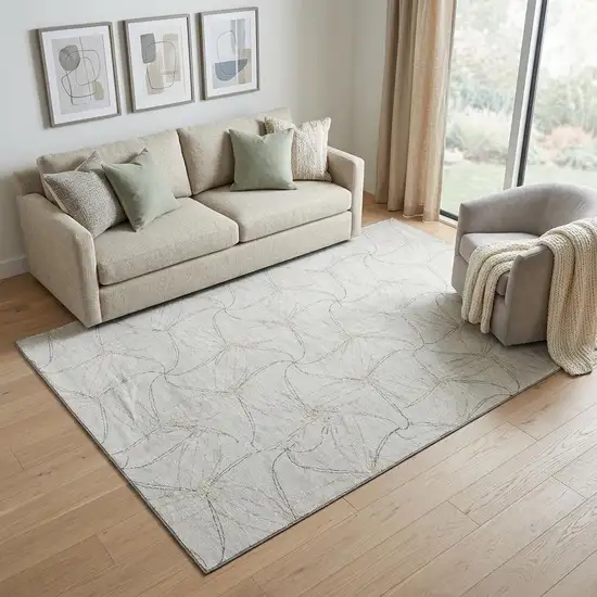 Ivory And Gray Geometric Washable Area Rug With UV Protection Photo 1