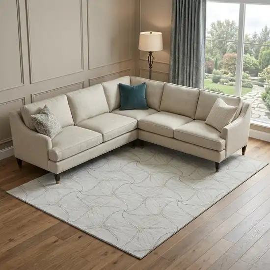 Ivory And Gray Geometric Washable Area Rug With UV Protection Photo 1