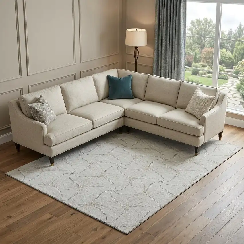 Ivory And Gray Geometric Washable Area Rug With UV Protection Photo 1
