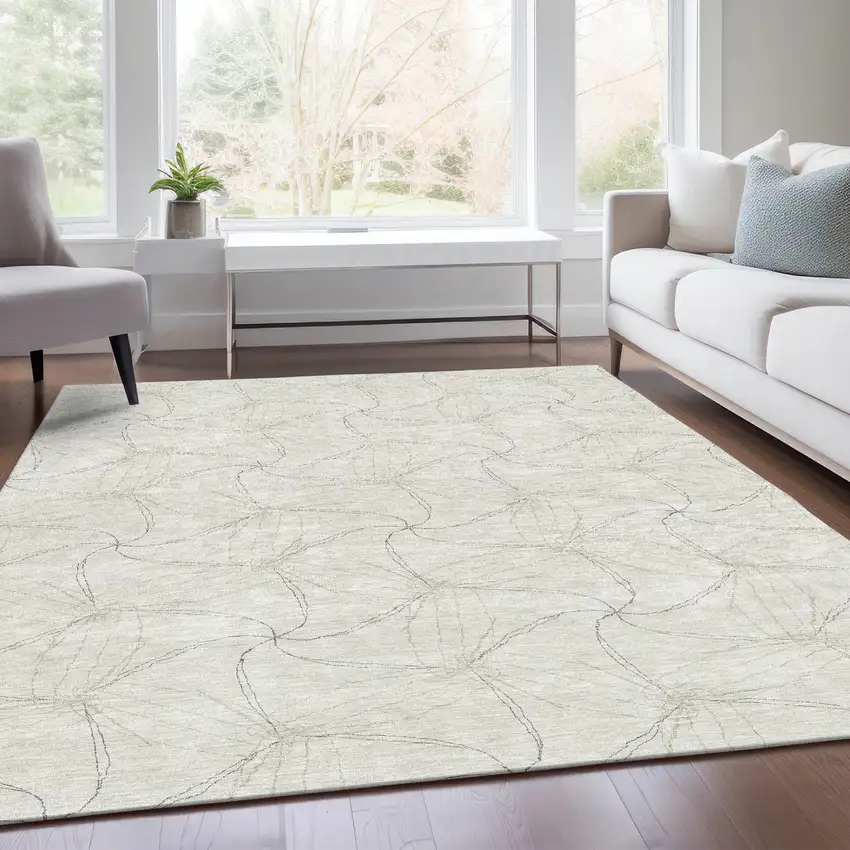Ivory And Gray Geometric Washable Area Rug With UV Protection Photo 5