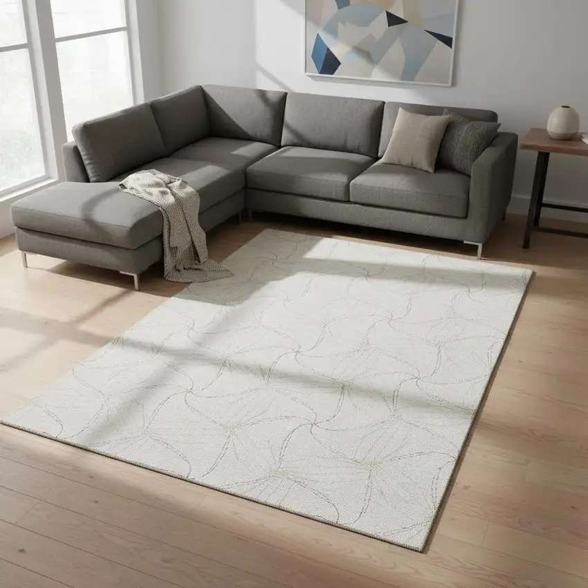 Ivory And Gray Geometric Washable Area Rug With UV Protection Photo 2