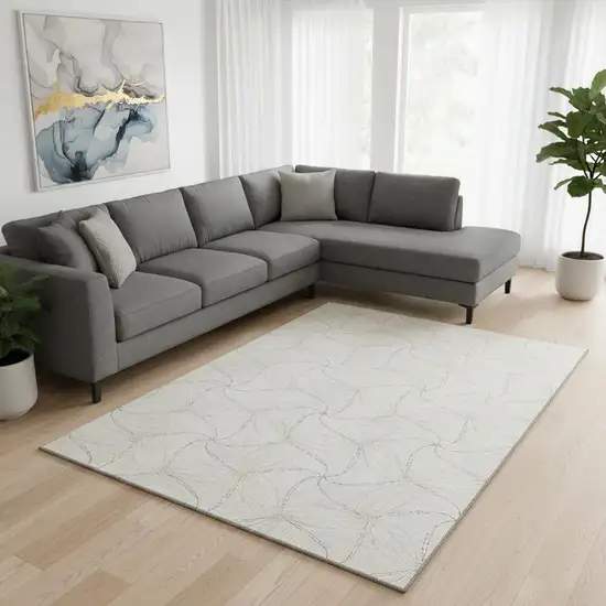 Ivory And Gray Geometric Washable Area Rug With UV Protection Photo 2