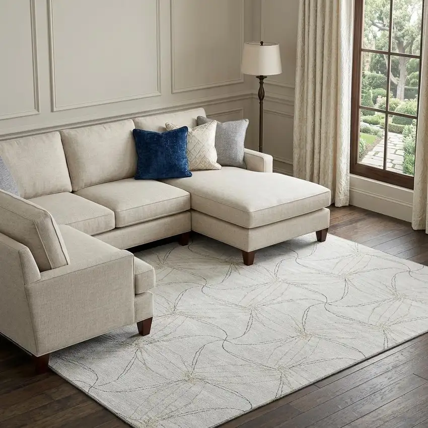 Ivory And Gray Geometric Washable Area Rug With UV Protection Photo 1