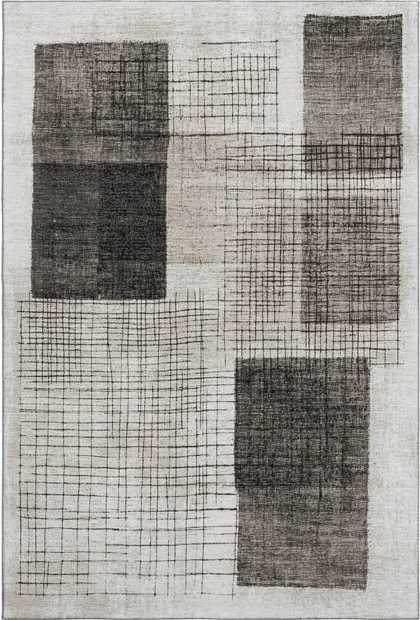 Ivory And Gray Geometric Washable Area Rug With UV Protection Photo 6