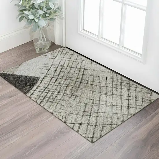 Ivory And Gray Geometric Washable Area Rug With UV Protection Photo 2