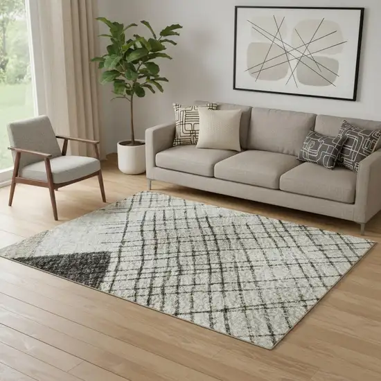 Ivory And Gray Geometric Washable Area Rug With UV Protection Photo 2