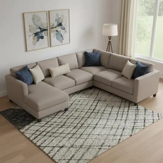 Ivory And Gray Geometric Washable Area Rug With UV Protection Photo 2