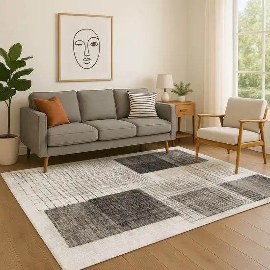 Ivory And Gray Geometric Washable Area Rug With UV Protection Photo 3