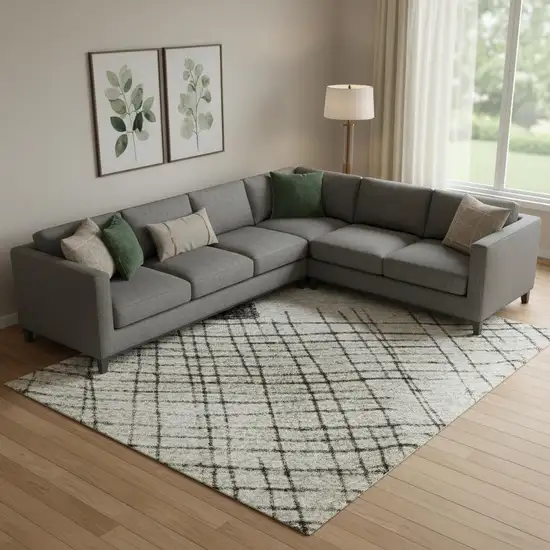 Ivory And Gray Geometric Washable Area Rug With UV Protection Photo 2