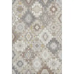 Photo of Ivory And Gray Geometric Washable Area Rug With UV Protection