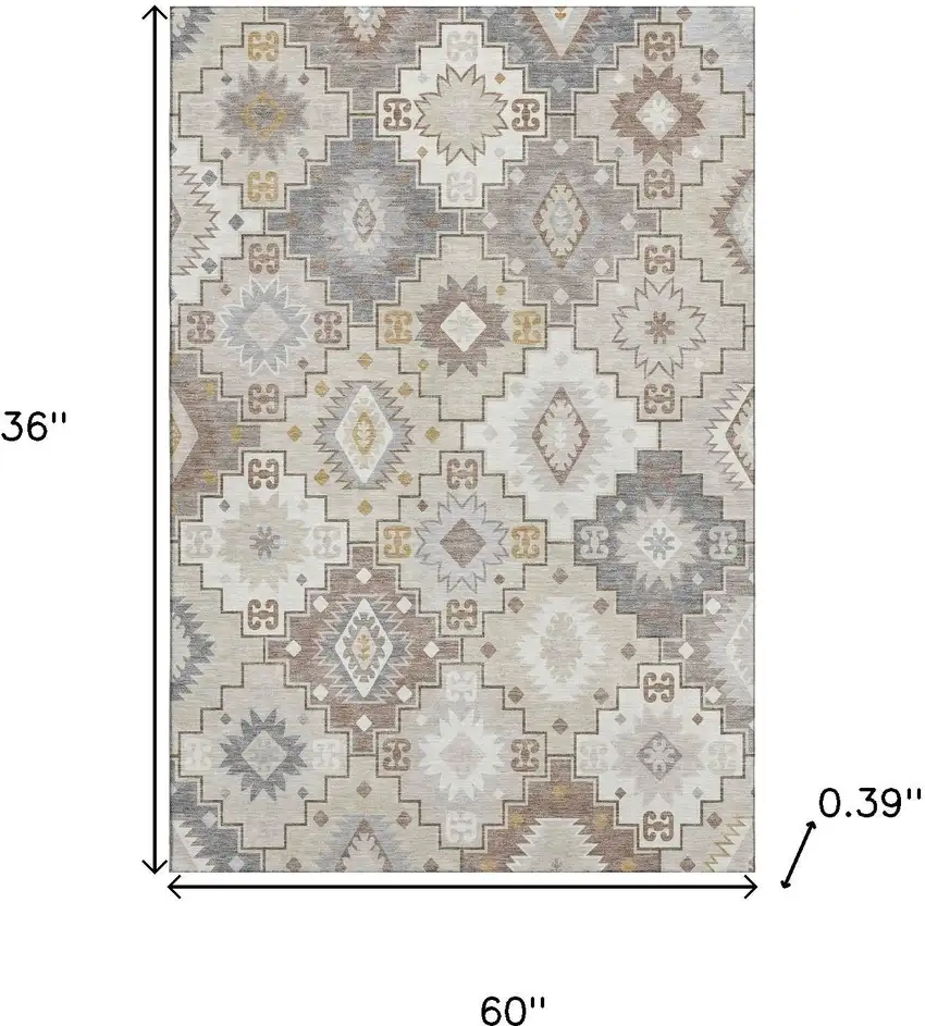 Ivory And Gray Geometric Washable Area Rug With UV Protection Photo 9