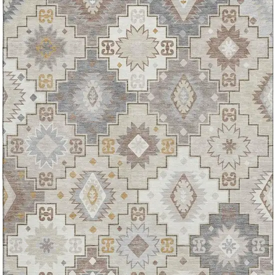 Ivory And Gray Geometric Washable Area Rug With UV Protection Photo 4
