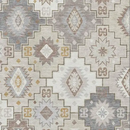 Ivory And Gray Geometric Washable Area Rug With UV Protection Photo 3