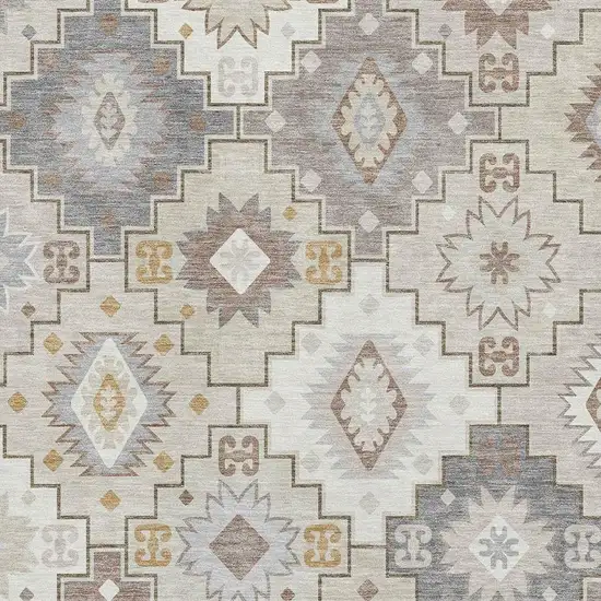 Ivory And Gray Geometric Washable Area Rug With UV Protection Photo 3