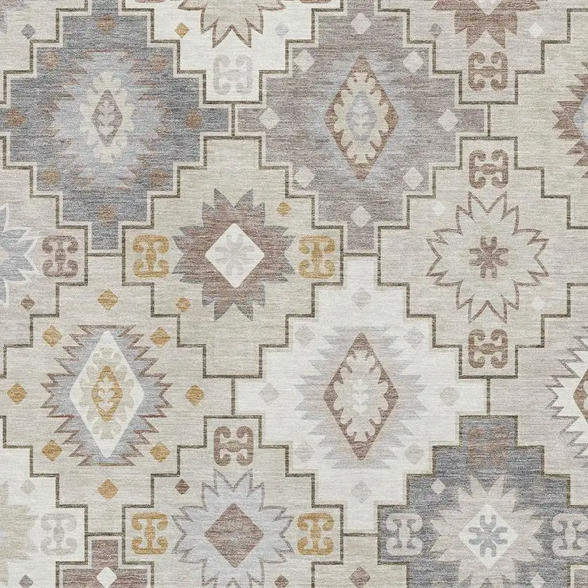 Ivory And Gray Geometric Washable Area Rug With UV Protection Photo 3