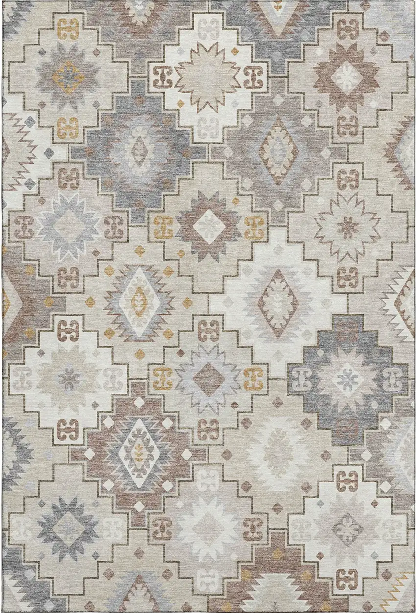 Ivory And Gray Geometric Washable Area Rug With UV Protection Photo 1