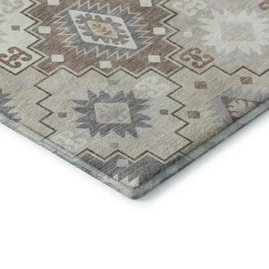 Ivory And Gray Geometric Washable Area Rug With UV Protection Photo 7
