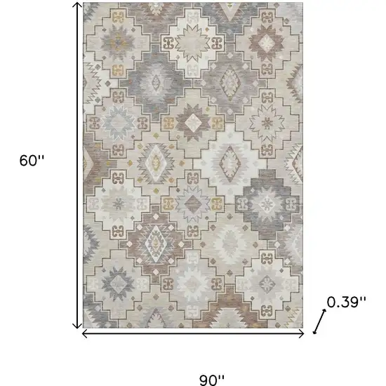 Ivory And Gray Geometric Washable Area Rug With UV Protection Photo 9