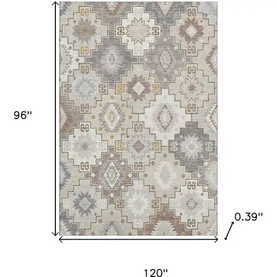 Ivory And Gray Geometric Washable Area Rug With UV Protection Photo 9