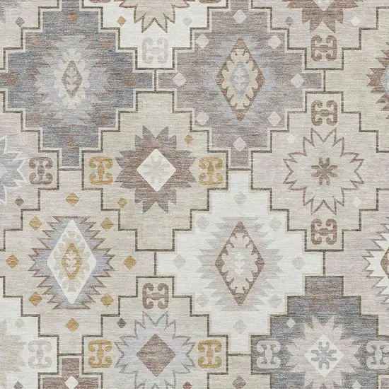 Ivory And Gray Geometric Washable Area Rug With UV Protection Photo 3