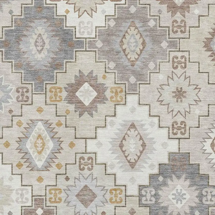 Ivory And Gray Geometric Washable Area Rug With UV Protection Photo 3